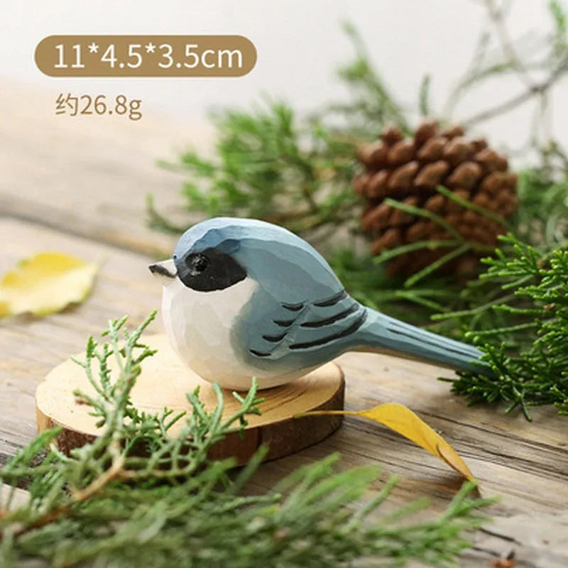 Wood Bird Statue Kawaii Handmade Craft Figurine Carving Model Cute Animal Statue Gifts Home Decor Lovely Sculpture Friend Gift