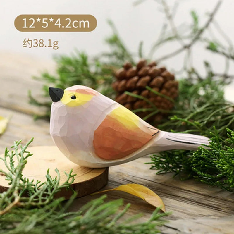 Wood Bird Statue Kawaii Handmade Craft Figurine Carving Model Cute Animal Statue Gifts Home Decor Lovely Sculpture Friend Gift
