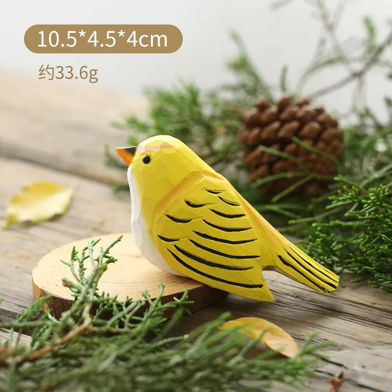 Wood Bird Statue Kawaii Handmade Craft Figurine Carving Model Cute Animal Statue Gifts Home Decor Lovely Sculpture Friend Gift